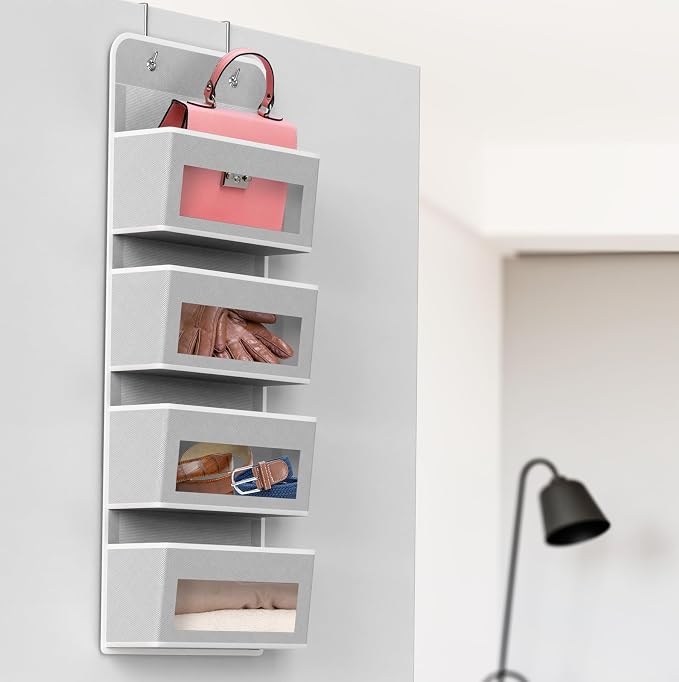 Simple Houseware 4 Clear Window Pocket Over Door Hanging Organizer, Gray - Image 6