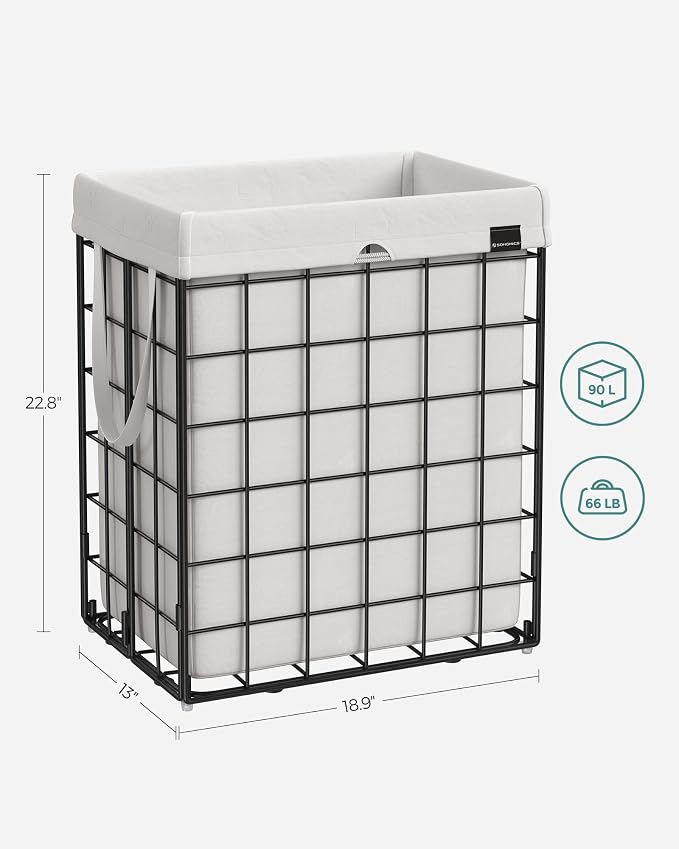 SONGMICS Laundry Hamper, 23.8 Gal. (90L) Laundry Basket, Collapsible Clothes Hamper, Black and White ULCB190W01 - Image 5