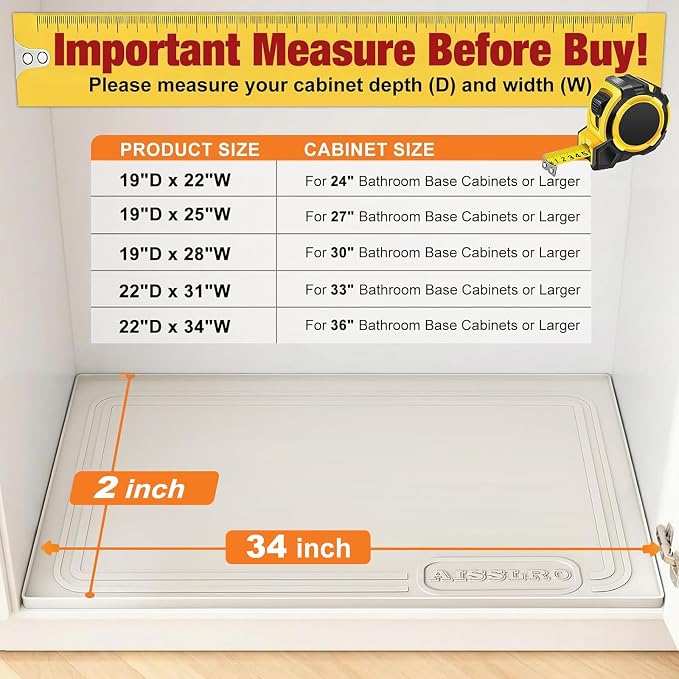 Under Sink Mat 34" X 22", Waterproof Silicone Cabinet Kitchen Liner, Beige - Image 2