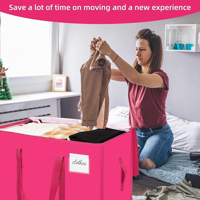 Moving Bags Heavy Duty Hot Pink – Large Packing Bags for Moving, Extra Large Storage Totes with Zippers and Handles - Image 4
