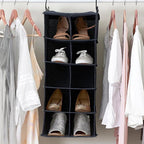 Household Essentials Hanging Cotton Blend and Plastic Closet Shoe Organizer with 10 Storage Compartments, Denim - Image 6