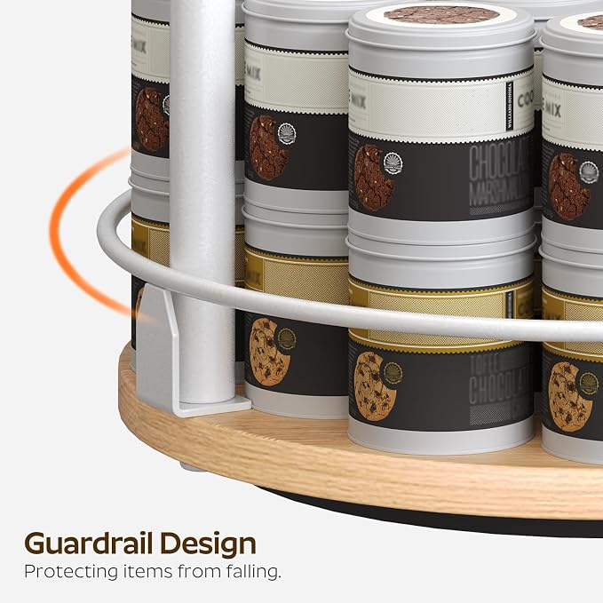YATINEY 3-Tier Lazy Susan Organizer, Rotating Spice Rack, Spinning Organizer, Industrial Turntable Spice Rack Organizer for Cabinet, Kitchen Countertop, Pantry, White and Natural SR23WN - Image 8