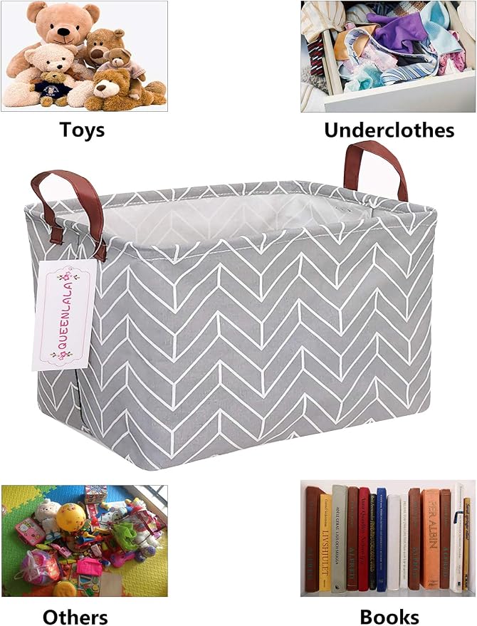 Rectangular Collapsible Laundry Basket with Side Handles, Grey Wheat - Image 3
