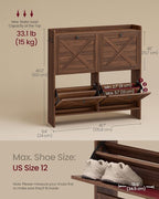 VASAGLE Narrow Shoe Storage Cabinet Organizer with 4 Flip Drawers | Freestanding Shoe Rack, Fits 16 to 24 Pairs, for Entryway, Farmhouse Style, Chestnut Brown, HANIS Collection UHSC403KX01S - Image 2