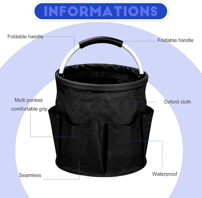 Cleaning Caddy for Cleaning Supplies,17L Cleaning Supply Caddy with Handle Foldable Cleaning Supplies Organizer Bucket Cleaning Products Organizers for Home, Garden (Black) - Image 3
