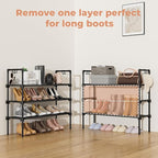 LANTEFUL 3 Tier Shoe Rack for Closet, Shoe Organizer with 5 Hooks, Long Shoe Shelf Storage for Sneaker and Boot Stackable Free Standing Shoe Rack for Entryway, Garage, Small Spaces, Dorm (Pack of 2) - Image 6