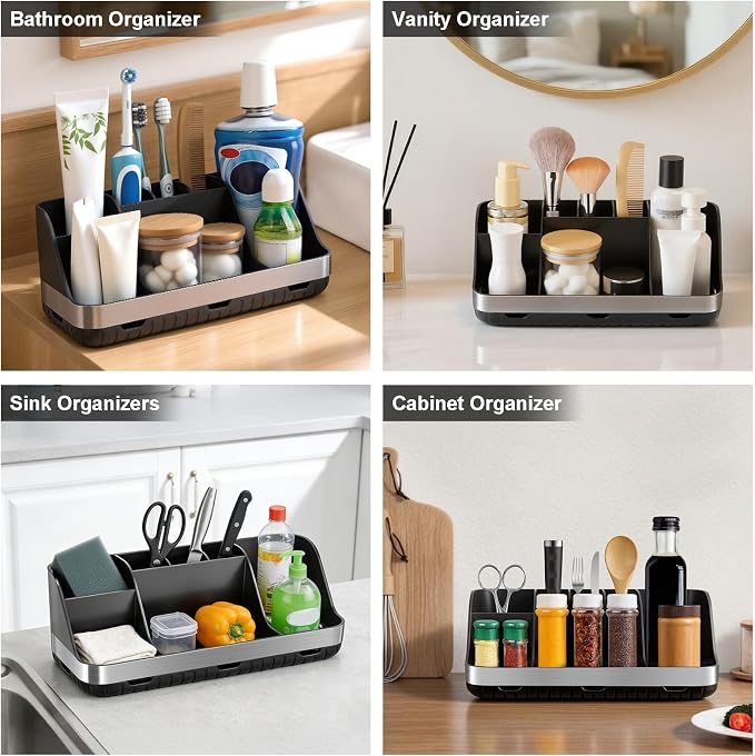 GFWARE Black Toothbrush Holder - 7 Slots Bathroom Organizer Countertop with Drainage Matte Black Electric Toothbrush and Toothpaste Holder for Bathroom Accessories Sink Storage - Image 8