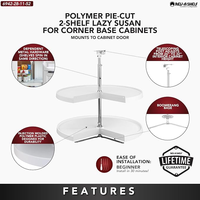 Rev-A-Shelf 2 Tier Pie-Cut Plastic Lazy Susan for Corner Base Cabinets, 28" - Image 3