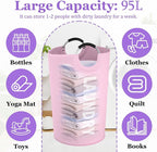 125L Pink Laundry Basket, Extra Large Clothes Basket with Handles, Waterproof Dirty Clothes Hamper, Collapsible Laundry Bin Stand Upright, Sturdy Storage Basket for Bathroom, Flat, Pink - Image 2
