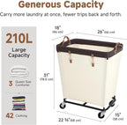 StorageWorks 210L Laundry Basket with Wheels, Rolling Hampers for Clothing - Image 2