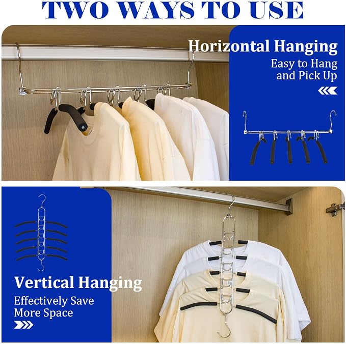 5-in-1 Anti Slip Stainless Metal Clothes Hange,Space Saving Thin Shirt Hangers,Multi Layers Magic Sweater Hanger,Used for Wardrobe Organizer or Vacation and Business Trips (1, Black) - Image 2