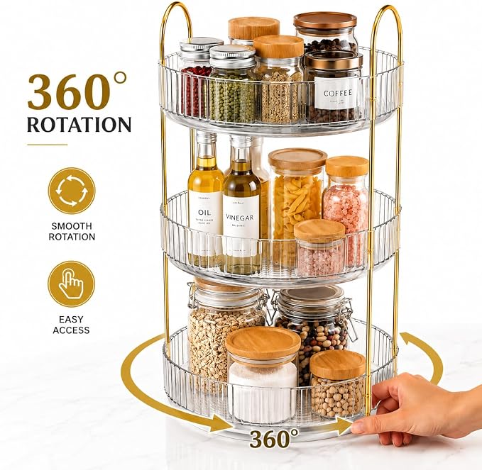 360° Rotating Organizer, Lazy Susan Bathroom Counter Organizer for Perfume, Skincare, Makeup & Cosmetic Storage, Vanity Countertop Organizer, Clear, 3-Tier - Image 2