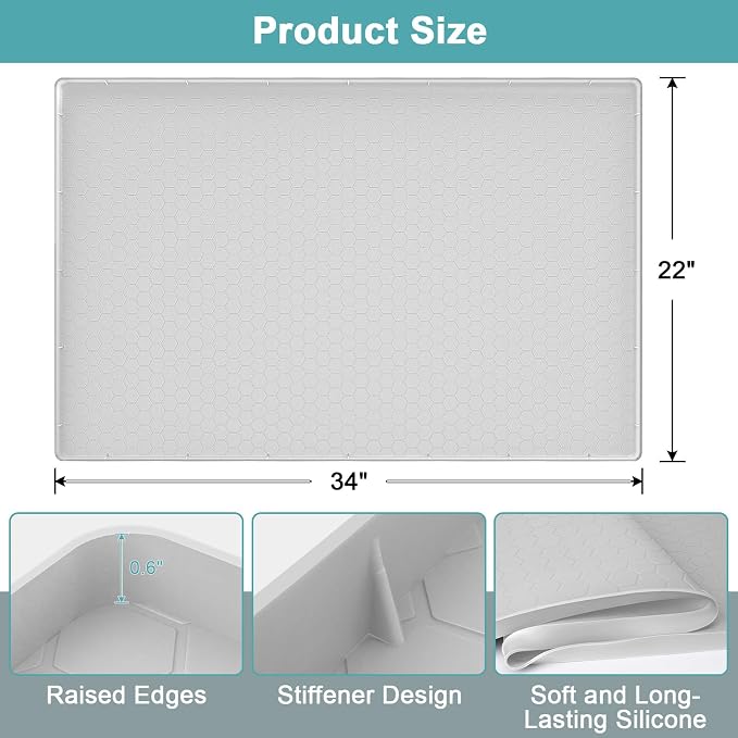 Under The Sink Mat Waterproof, Under Kitchen Sink Mat and Protector for 34" x 22" Cabinets, Under Sink Tray Organizer, Shelf Liner Cabinet Liner for Bathroom, Kitchen and Dining Room, Light Gray - Image 2