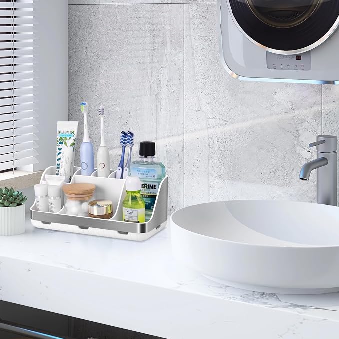 GFWARE Toothbrush Holders for Bathrooms Countertop Organizer - Kids Electric Toothbrush and Toothpaste Holder Detachable 7 Slots Tooth Brush Organization Bathroom Accessories Storage Vanity, Silver - Image 5