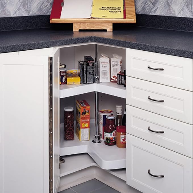 Rev-A-Shelf 18" Kidney Shaped Dual Tier Lazy Susan Organizer for Corner Base Kitchen Cabinets, Plastic Home Storage Shelves, White, 6472-18-11-52 - Image 7