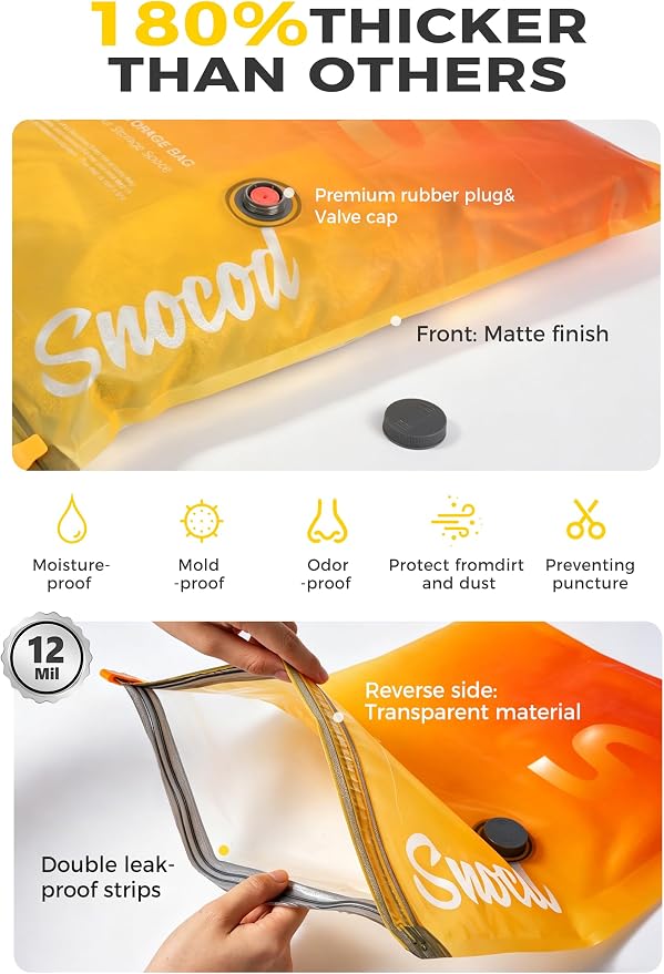 Travel Vacuum Bags with Pump, 15 Pack Vacuum Storage Bags for Clothing, Brushless Motor Type-C Rechargeable Pump, Compression Packing Bags for Travel, Suitcase, Closet and Home Storage, Yellow - Image 5