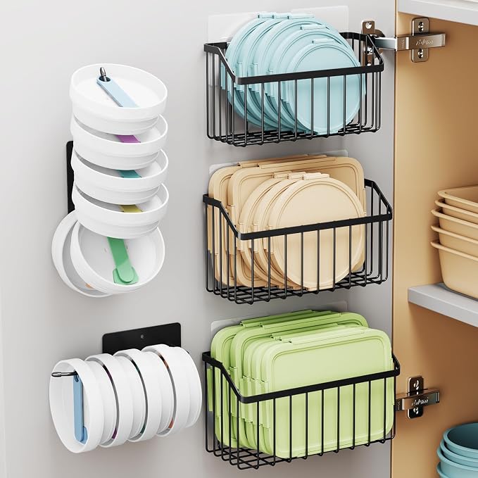 NiHome 5PC Cabinet Door Lid Organizer, Metal Basket for Tumbler Tupperware by NiHome