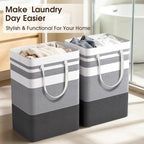 HomeHacks 2 Pack Large Laundry Baskets, Laundry Hampers Bags (Grey 75Lx2) | Waterproof, Freestanding, Collapsible Clothes Hamper with Reinforced Handles in Laundry Room, Dorm, Bathroom, Bedroom - Image 7