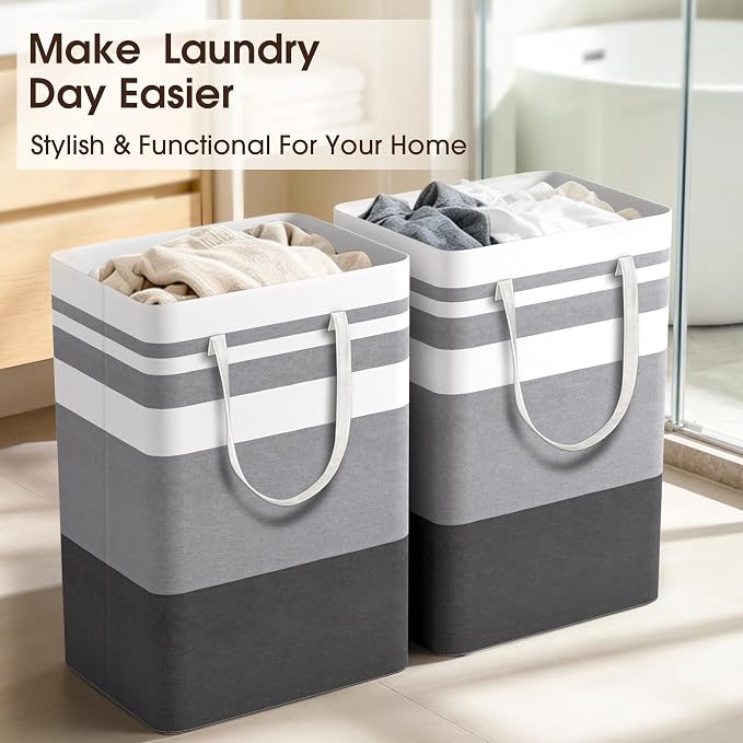 HomeHacks 2 Pack Large Laundry Baskets, Laundry Hampers Bags (Grey 75Lx2) | Waterproof, Freestanding, Collapsible Clothes Hamper with Reinforced Handles in Laundry Room, Dorm, Bathroom, Bedroom - Image 7