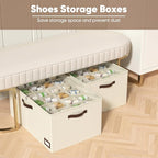 OIAHOMY 2 Pack Shoe Organizer for Closet, Large Foldable Shoe Storage Bins with Dividers and Reinforced Handles, Each Clear Cover Sneaker Box Fits Up to 24 Pairs for Entryway and Bedroom, Beige - Image 2