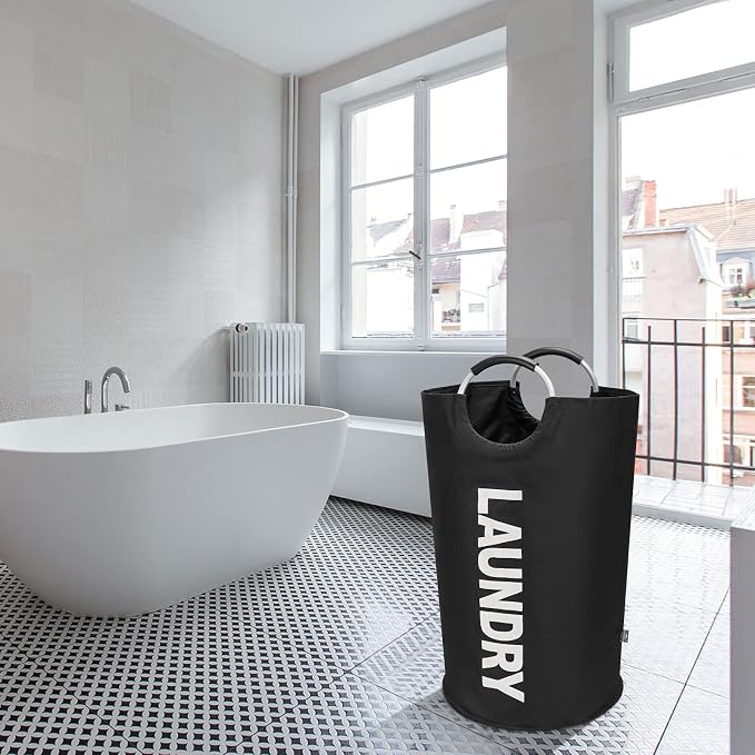 DOKEHOM 90L Large Laundry Basket Bag, Collapsible Tall Hamper, Black - Image 8