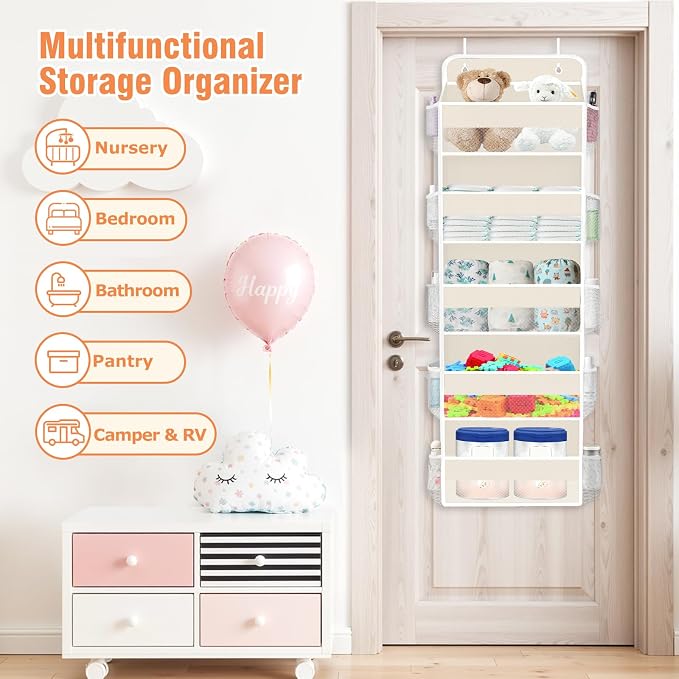 Over The Door Organizer Storage Large Capacity Hanging Bedroom Storage | 5 Shelves, 40 LB Capacity, Foldable Mesh Design, Clear Window, Sturdy, Large Storage Organizer for Nursery, Pantry & Closet - Image 7