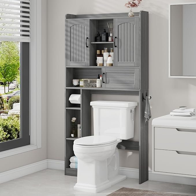 Vabches Over The Toilet Cabinet with 2 Barn Doors & Sliding Door, Grey by Vabches