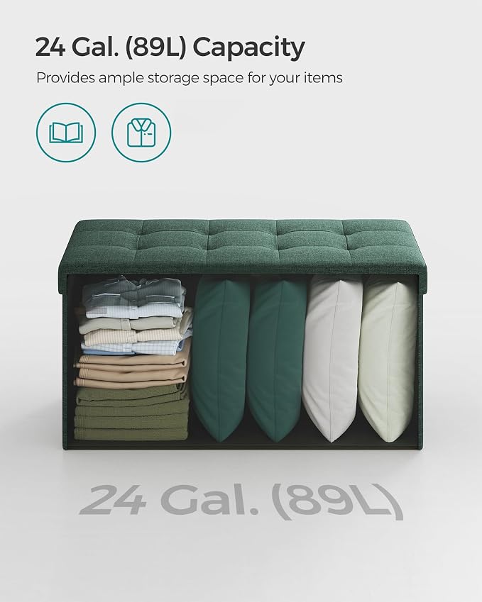 SONGMICS 30 Inches Folding Storage Ottoman Bench, Load 660 lb | Ottoman Foot Rest, Storage Chest, for Living Room, Entryway, Forest Green and Ink Black, MINOTA Collection ULSF047C01 - Image 4