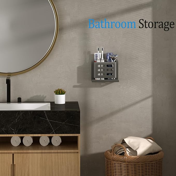 Grey Toothbrush Holder wall Mount, Aluminum，No Drilling Required - Image 6