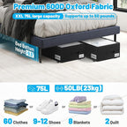 Under Bed Storage with Wheels, 2-Pack 10" Height XXL 75L Rolling Storage Bins, Quick Assembly Underbed Shoe Storage Containers with Clear Lid & Label, Dorm Under Bed Drawers for Clothes, Shoes, Grey - Image 2