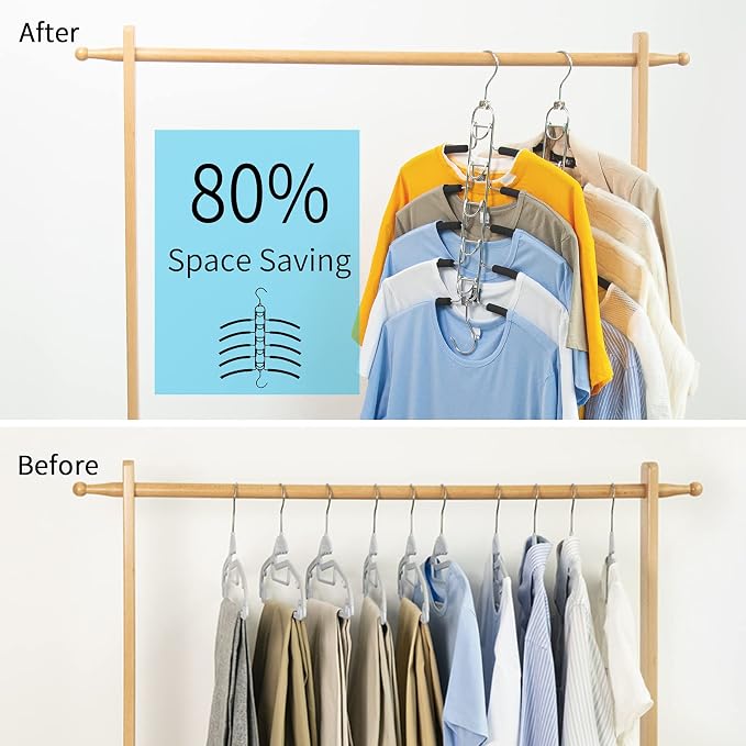 Nature Smile 4 Pack 5 in 1 Anti Slip Clothes Hangers,Space Saver Magic Metal Hangers,Multi Layers Wardrobe Clothes Rack,Heavy Duty Metal Blouse Hanger Closet Storage Organizer - Image 3