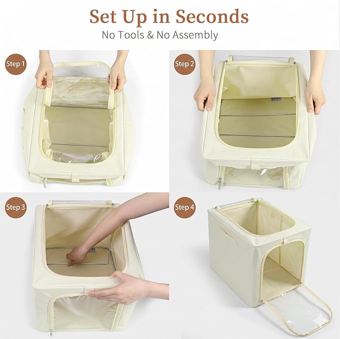 GoMaihe Blanket Storage Bins with Metal Frame for Closet, 55L 6-Pack Beige - Image 8