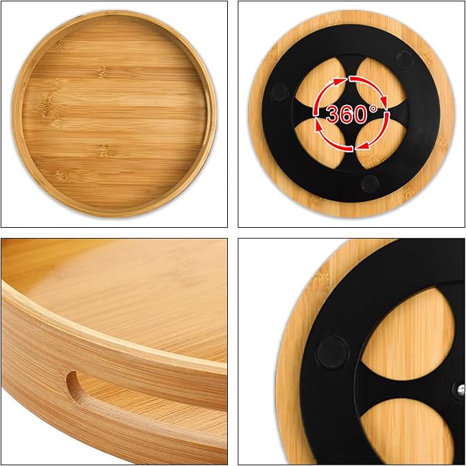 Wooden Lazy Susan Organizer for cabinet-12 Inch Bamboo Kitchen Turntable Organizer with Double Handles-Large Bamboo Lazy Susan for Table Top, Countertop, Cabinet, Pantry, Dining Table - Image 6