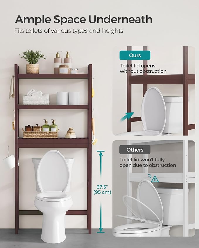 SONGMICS 3-Tier Bamboo Over The Toilet Storage, Adjustable Shelf, 66.9''H - Image 7
