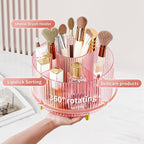 Clear Rotating Makeup Organizer Countertop for Vanity, 360° Makeup Brush Holder Organizer with 5 Compartments, Transparent Cosmetic Storage for Lipstick, Skincare, Bathroom Counter (Transparent Pink) - Image 2