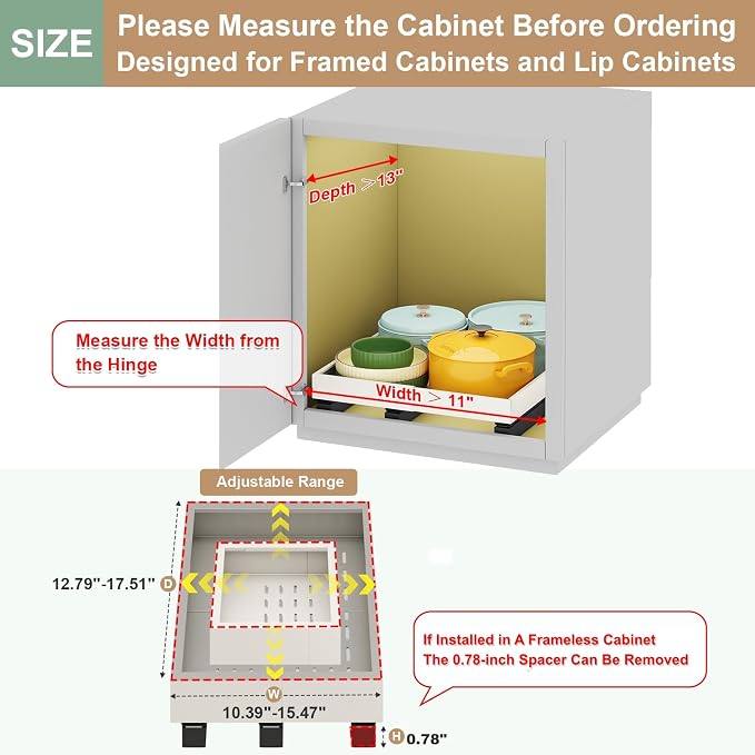 Fokyfok Pull out Cabinet Organizer,11"-16"W,13"-17"D,Expandable,Adhesive - Image 2