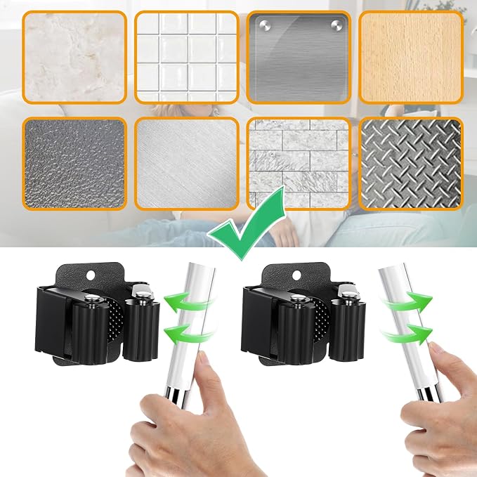 24 Pack Broom and Mop Holder Wall Mount, Hanging Clamp Clip Hanger Utility Rack, Heavy Duty Stainless Steel Adjustable Clamp Organizer with Screws for Garage, Home, Garden Tools, Black - Image 6