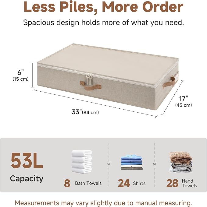 StorageWorks 6 Inch Low Profile Under Bed Clothes Storage Bins with Lids | Reinforced Structure, Resists Sagging, Handles & Label Holder, Foldable Stackable Closet Storage for Clothes, Blankets, Toys - Image 2