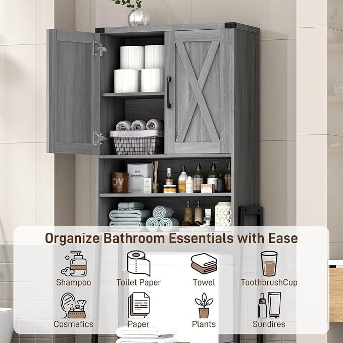 Vabches Metal Frame Over The Toilet Storage Cabinet, Wash Grey - Image 3