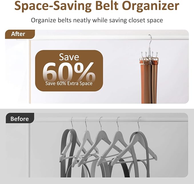 ZEDODIER Belt Hanger for Closet, Rotating Belt Organizer, Holds 24 Belts - Image 3