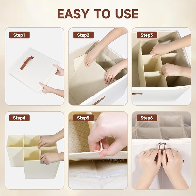 2-Pack Extra Large Shoe Organizer for Closet, Foldable Shoe Storage Container with Adjustable Dividers & Clear Lid, Holds Up to 18 Pairs, Space-Saving Shoe Boxes, White - Image 5