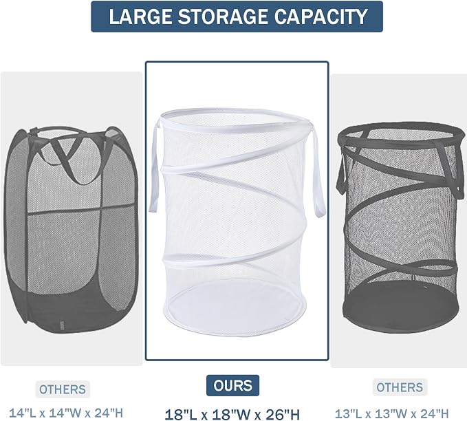Seiritex Mesh Popup Laundry Hamper 115L Collapsible Laundry Basket Extra Large Capacity Foldable Clothing Storage Basket with Handles No Lid 26 H x 18 W x 18 L (White) - Image 4
