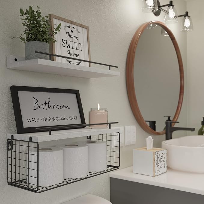 WOPITUES Floating Shelves for Bathroom Decor Art, Modern White - Image 5