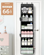 STORAGE MANIAC Over the Door Organizer 6-Shelf Closet Hanging Storage with 14 Mesh Pockets, 66lbs Capacity Clear Deep Pockets Behind Door Storage for Nursery, Bathroom, Bedroom, 1 Pack Black - Image 7