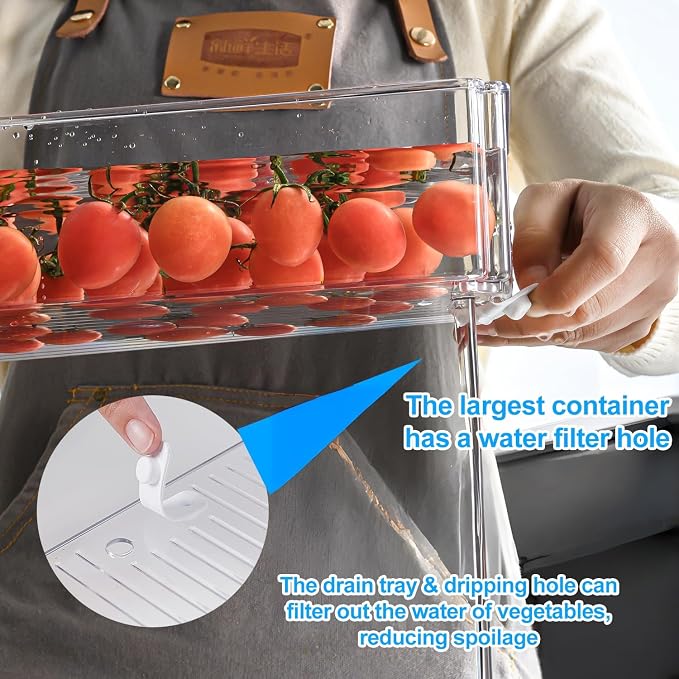 Pure Future 10-Pack Clear Fridge Organizer Containers with Lids, Stackable BPA-Free Refrigerator & Produce Storage Containers with Drain Tray & Anti-Slip Base for Fruits, Veggies & Drinks - Image 6