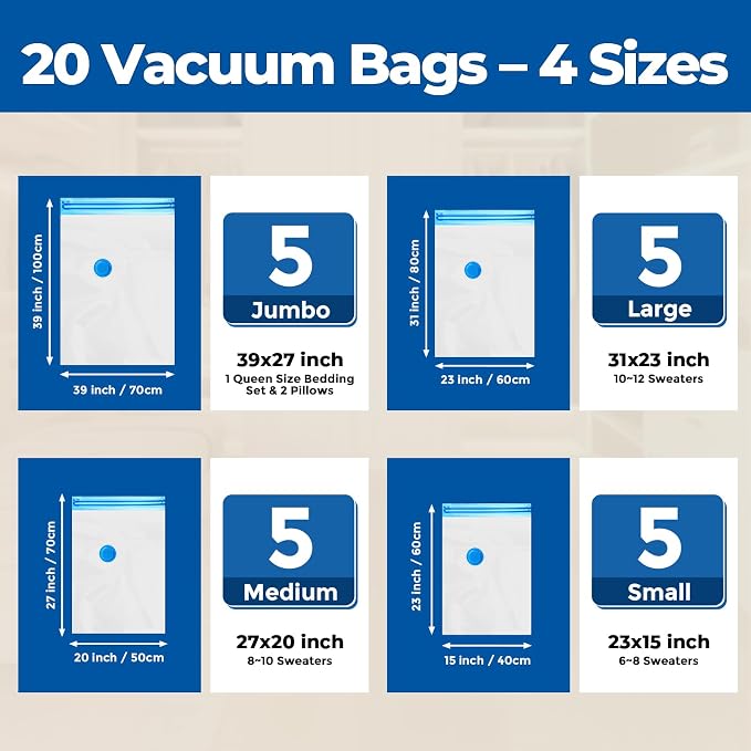 ETENWOLF 20 Combo Vacuum Storage Bags for Travel - Image 2