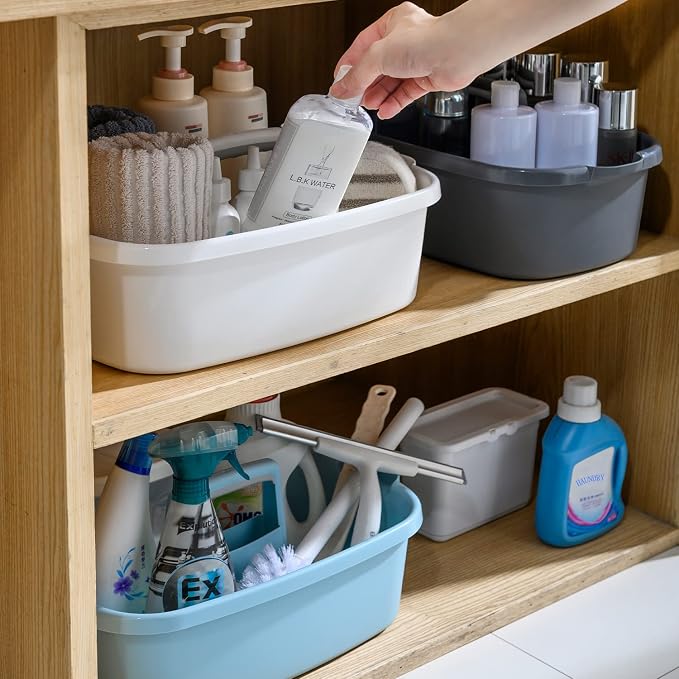 Haundry Large Cleaning Supplies Caddy with Handle, Plastic Storage Bucket Organizer for Cleaning Products, Shower Caddy Basket for Car, Dorm, Bathroom, Garden, Kitchen -White - Image 6