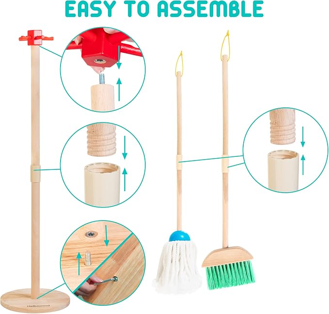 Kids Cleaning Set, 8 Pcs Wooden Housekeeping Play Toy Broom Mop Set - Image 7