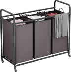 LINZINAR 3-Bag Laundry Sorter,Laundry Hamper Cart with Heavy Duty Rolling Lockable Wheels and Removable Bags (Brown) by LINZINAR