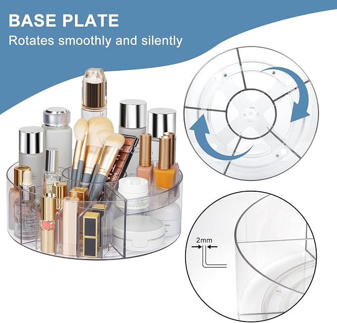360° Rotating Makeup Organizer, 10" Clear Turntable Lazy Susan Organizer for Vanity, Bathroom Counter, Cabinet, Spinning Cosmetic Storage Holder with 6 Dividers for Skincare, Makeup Brushes, Lipsticks - Image 4